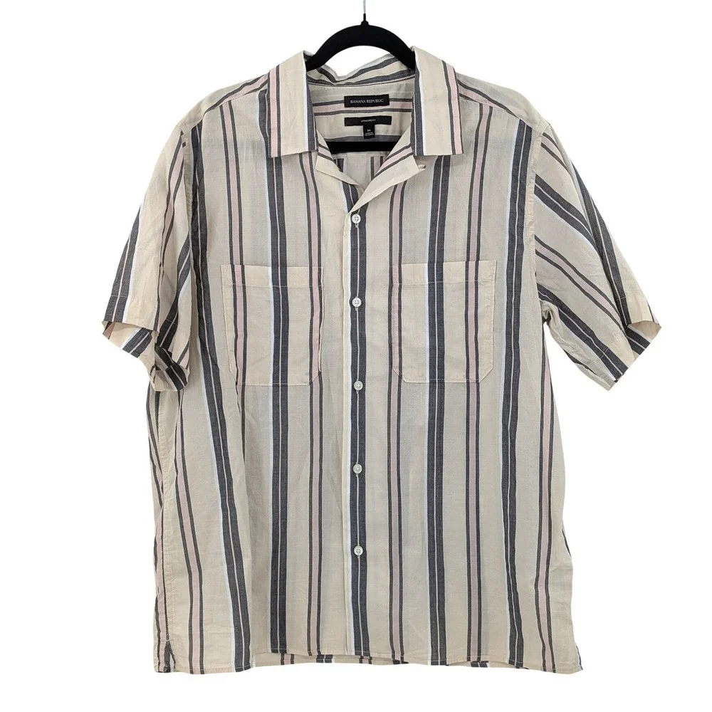 Resort Stripe Button Down Shirt Cotton Banana Republic Standard Fit M‎